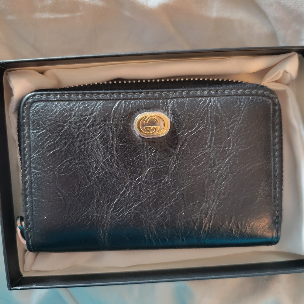 Vintage Gucci Black Leather Wallet With Packaging